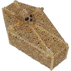 ⚡ Women's Halloween Gold Cool Skull Evening Coffin Shaped Cross Rhinestone Bag